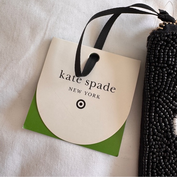 kate spade black pouch with white beaded script - Picture 3 of 5